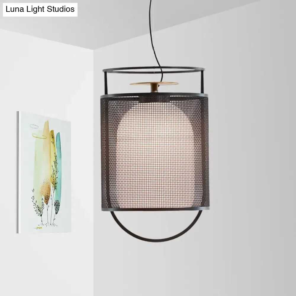 Modern Black Glass Shade Ceiling Light with Mesh Screen - Half Capsule Drop Pendant
