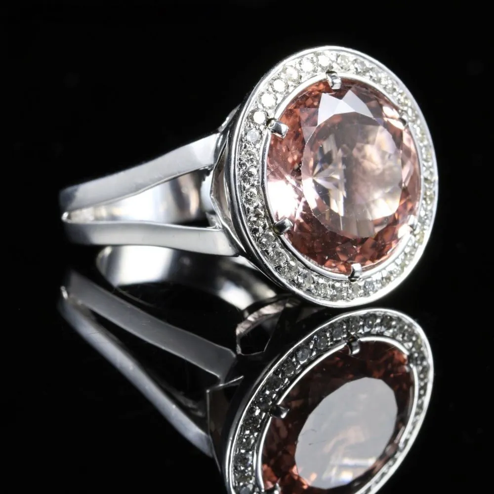 Morganite Diamond Ring Fabulous Large Ring 14K