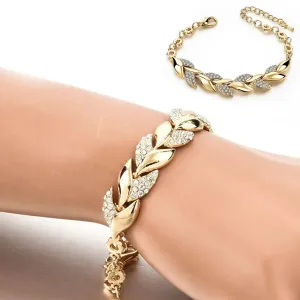 New Leaf Weave 925 Sterling Silver Gold Plated Crystal Statement Bracelet For Women Girls Trendy Jewelry