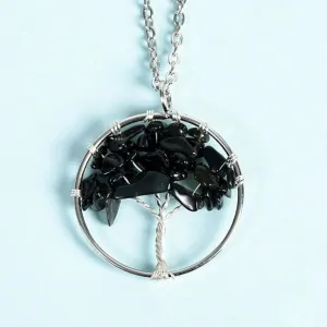 Obsidian Family Tree Crystal Necklace - Protection & Unity