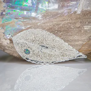 Opal & Sparkling Zirconia on Silver Eucalyptus Leaf Brooch