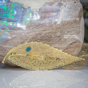 Opal on Eucalyptus Leaf Gold Brooch