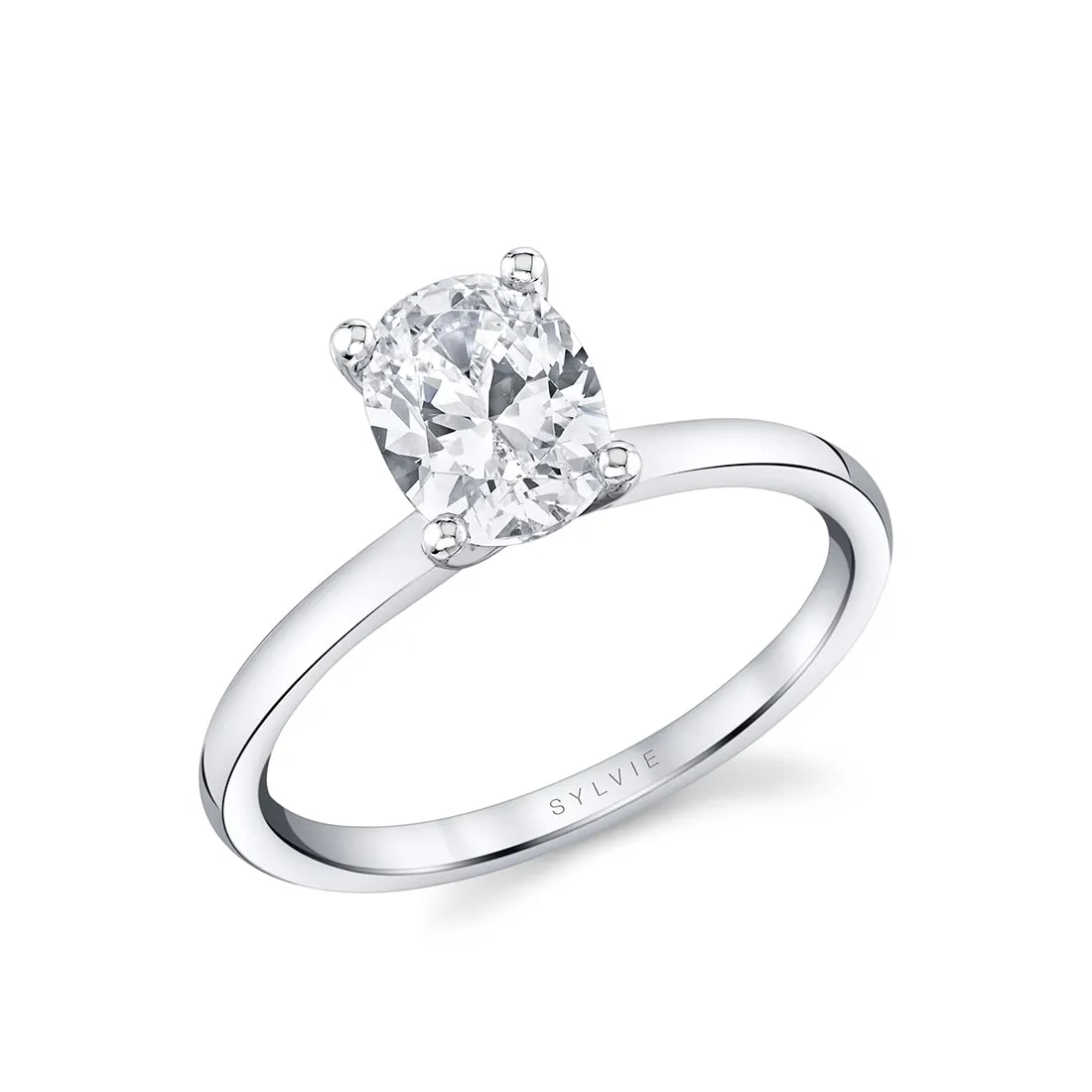 Oval Cut Solitaire Engagement Ring - Dominique 14k Gold White
