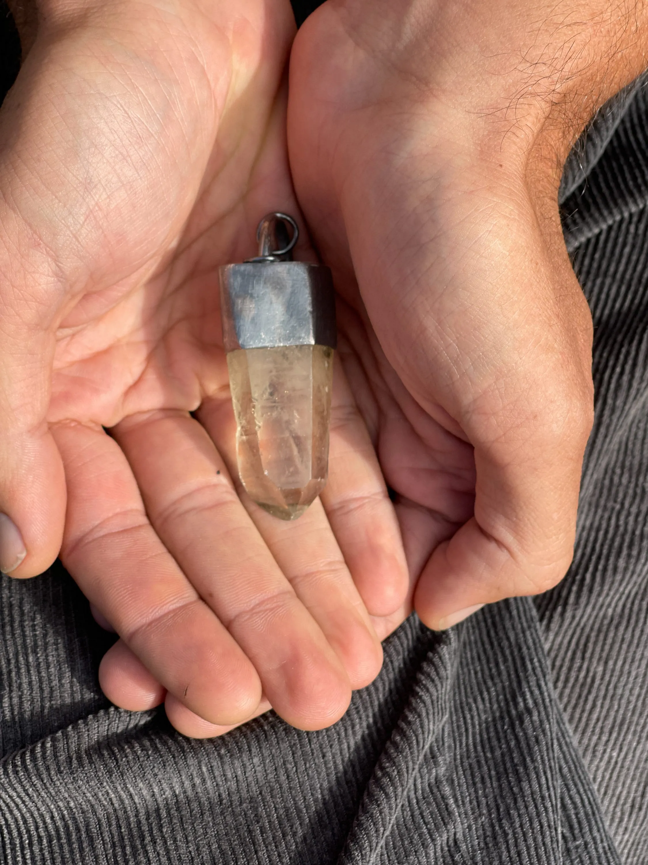 Oxidized Sterling Silver Pendant Featuring Crystal Clarity Clear Quartz, Brush Textured Detail, Refined Sterling Jewelry