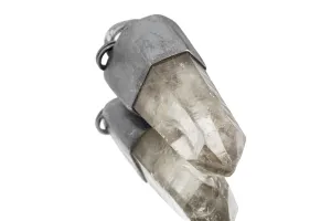 Oxidized Sterling Silver Pendant Featuring Crystal Clarity Clear Quartz, Brush Textured Detail, Refined Sterling Jewelry