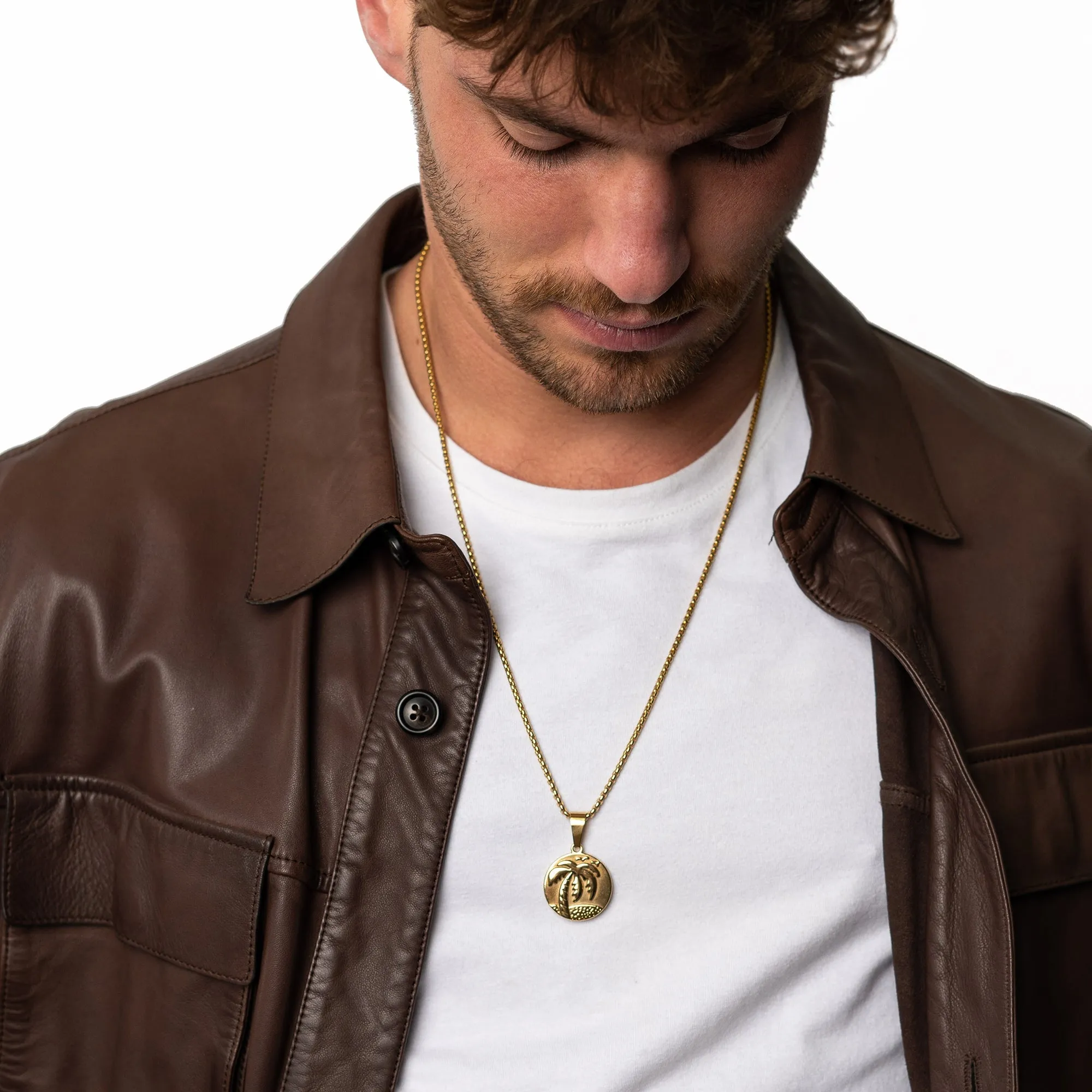 Palm Tree Beach Pendant Necklace (Gold-Plated)