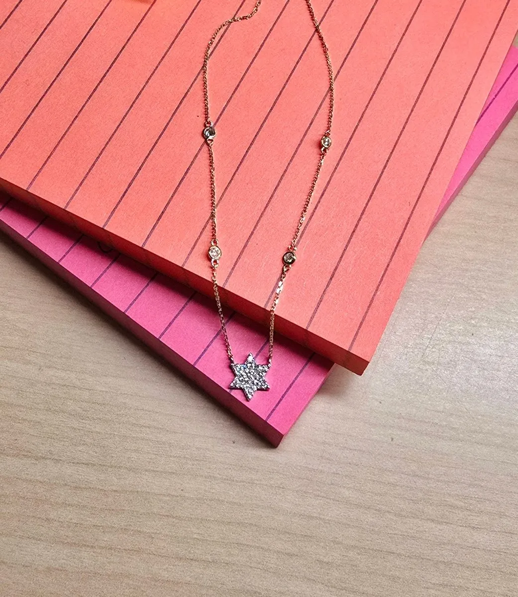 Pave Star of David Necklace 14k Gold with Diamonds on Chain