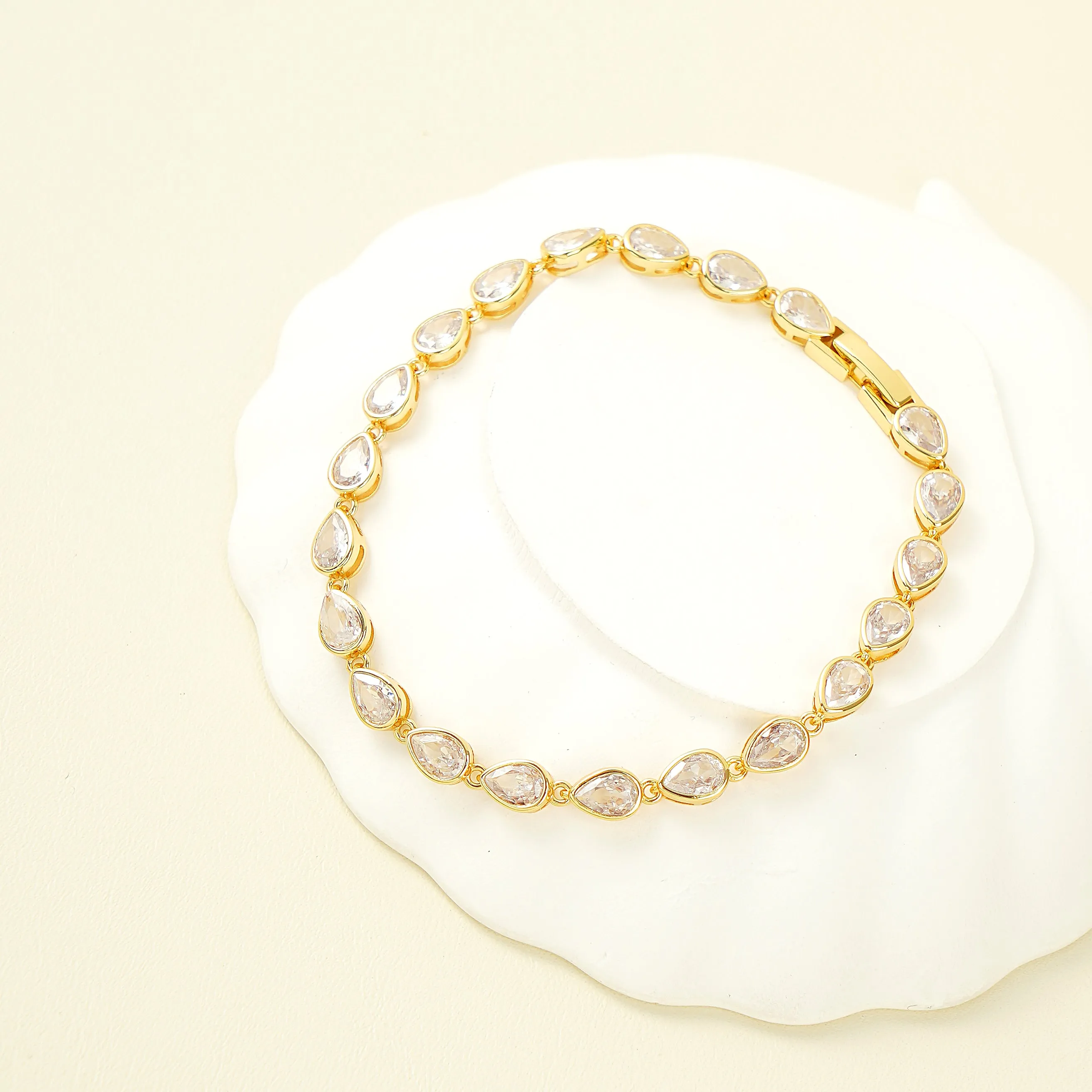 Pear Cut Tennis Bracelet- Gold plated