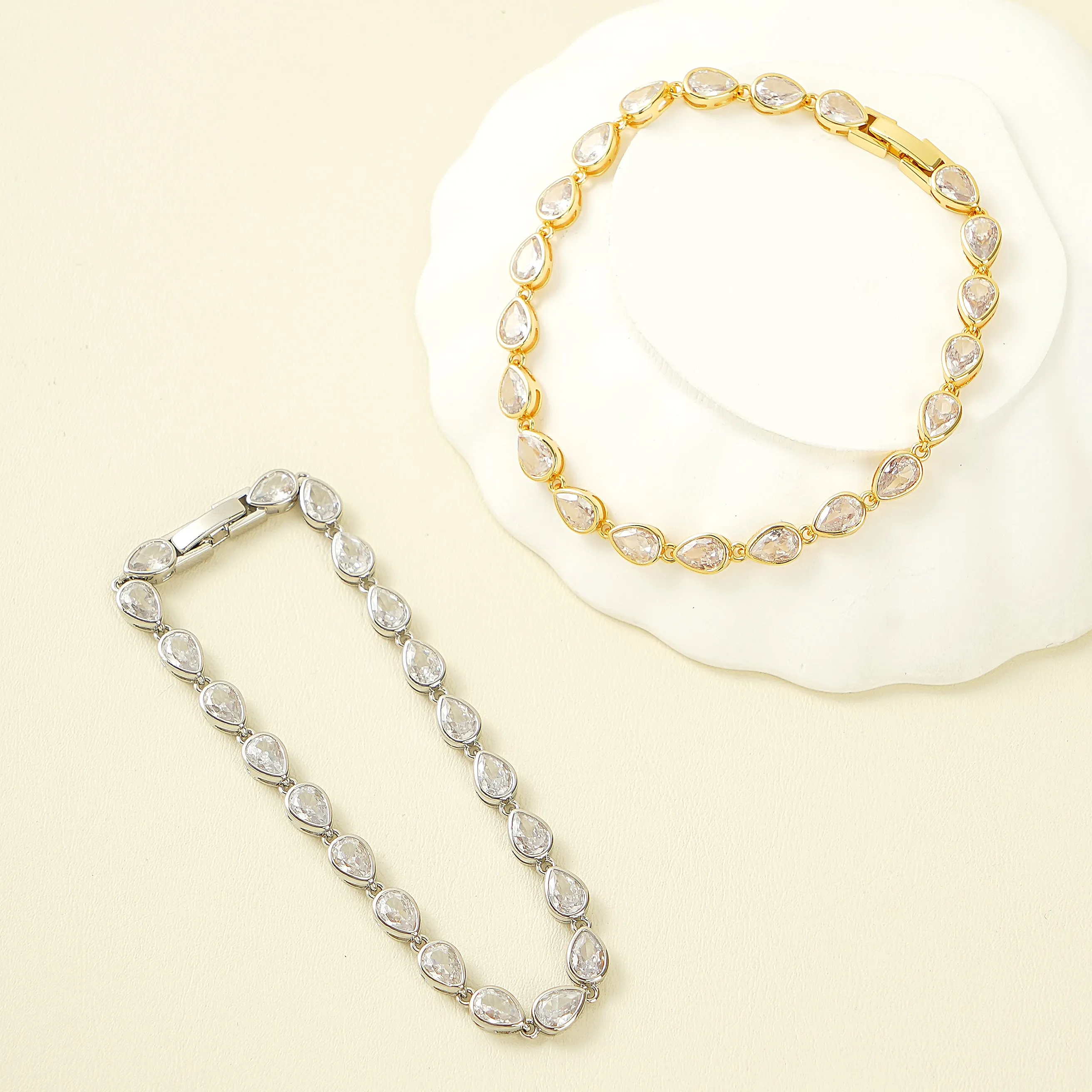 Pear Cut Tennis Bracelet- Gold plated