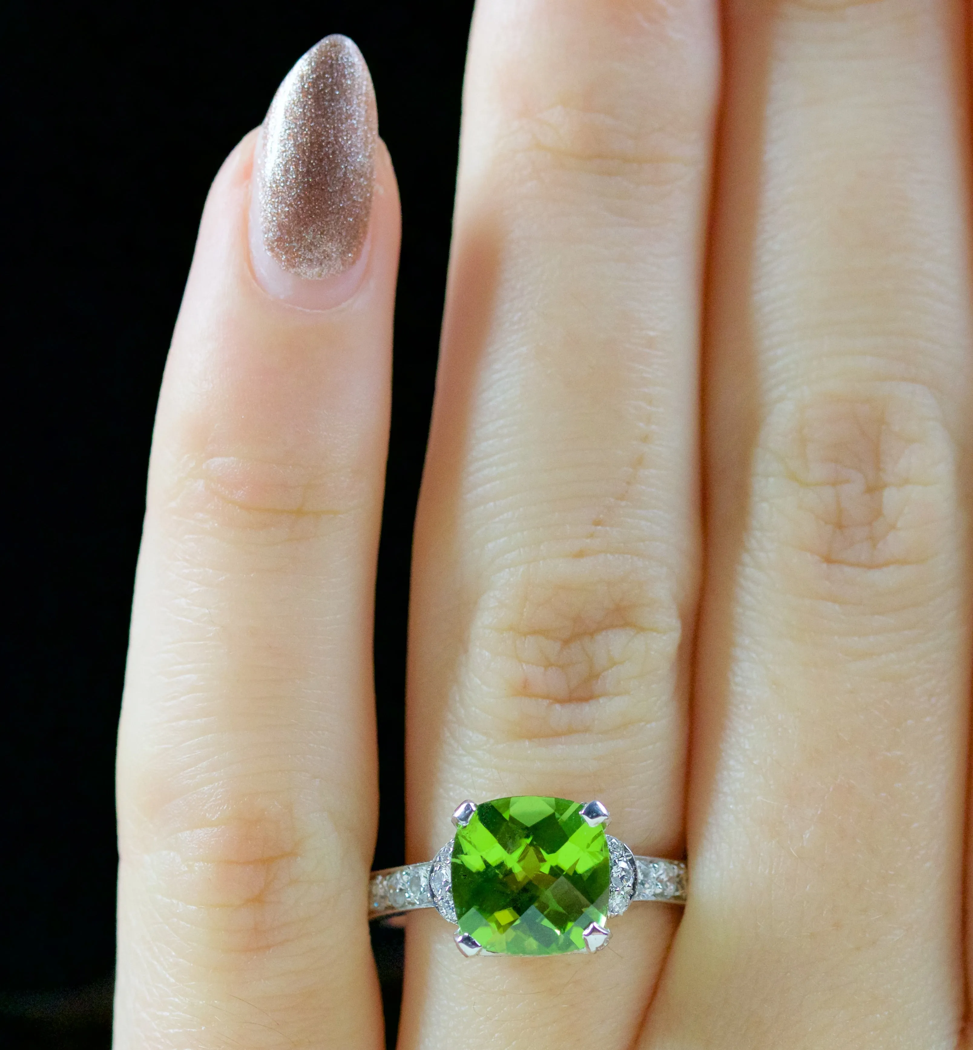 Peridot Diamond Ring Platinum 2.80Ct Peridot Ring