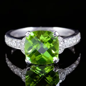 Peridot Diamond Ring Platinum 2.80Ct Peridot Ring
