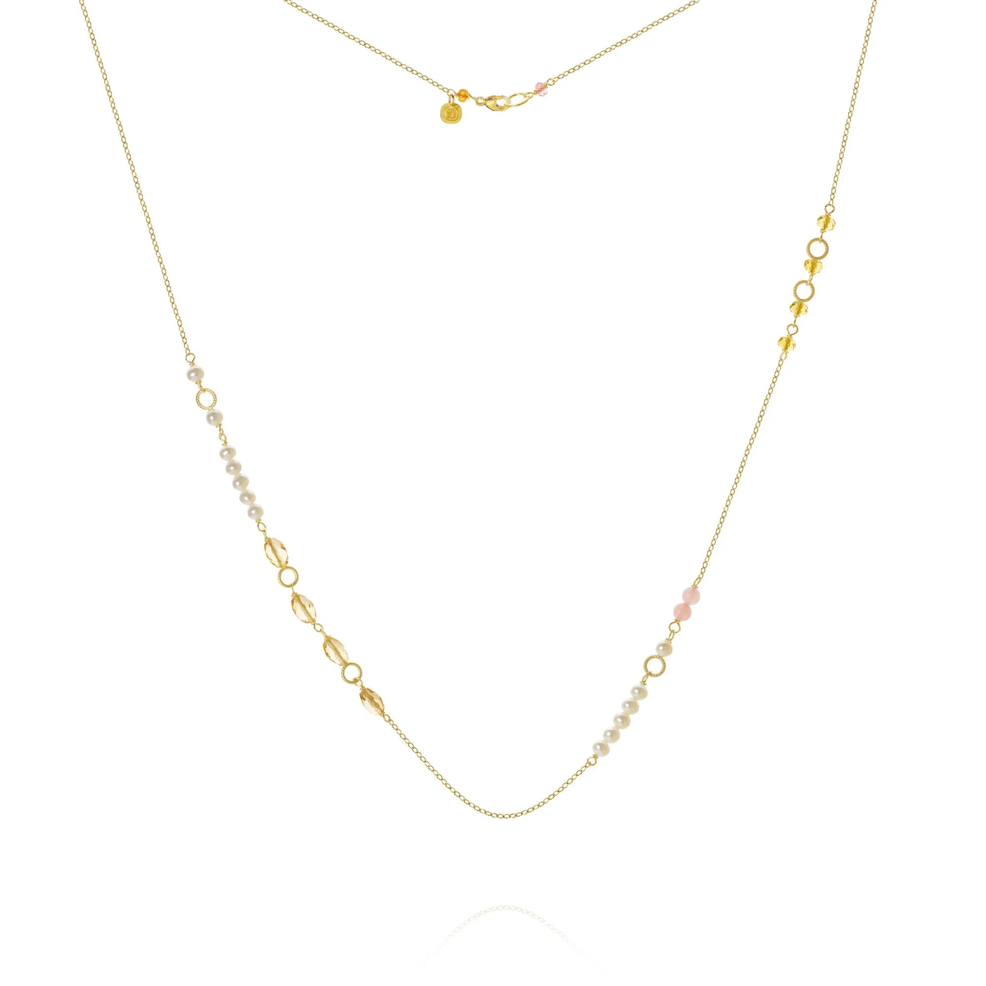 Piccolo Mellow 18K Gold Necklace, 62 cm w. Pearl, Quartz & Sapphire