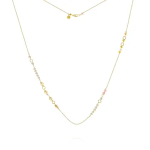 Piccolo Mellow 18K Gold Necklace, 62 cm w. Pearl, Quartz & Sapphire