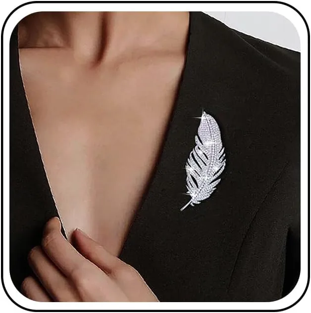 Rhinestone Feather Brooch Pin Gold Crystal Leaf Brooch Feather Brooches Lapel Pin CZ Diamond Leaves Brooches Leaf Brooch Sparkling Crystal Delicate Leaf Brooch Lapel Pins