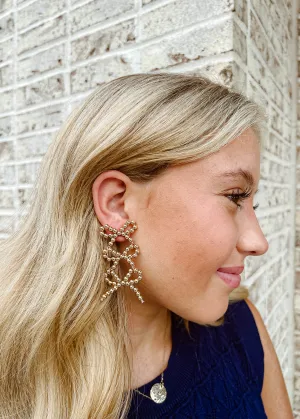 Ribbon Metal Ball 3 Drop Earrings