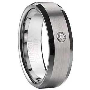 Satin Finish Tungsten Wedding Band With CZ