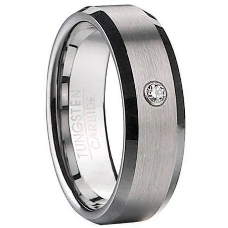 Satin Finish Tungsten Wedding Band With CZ
