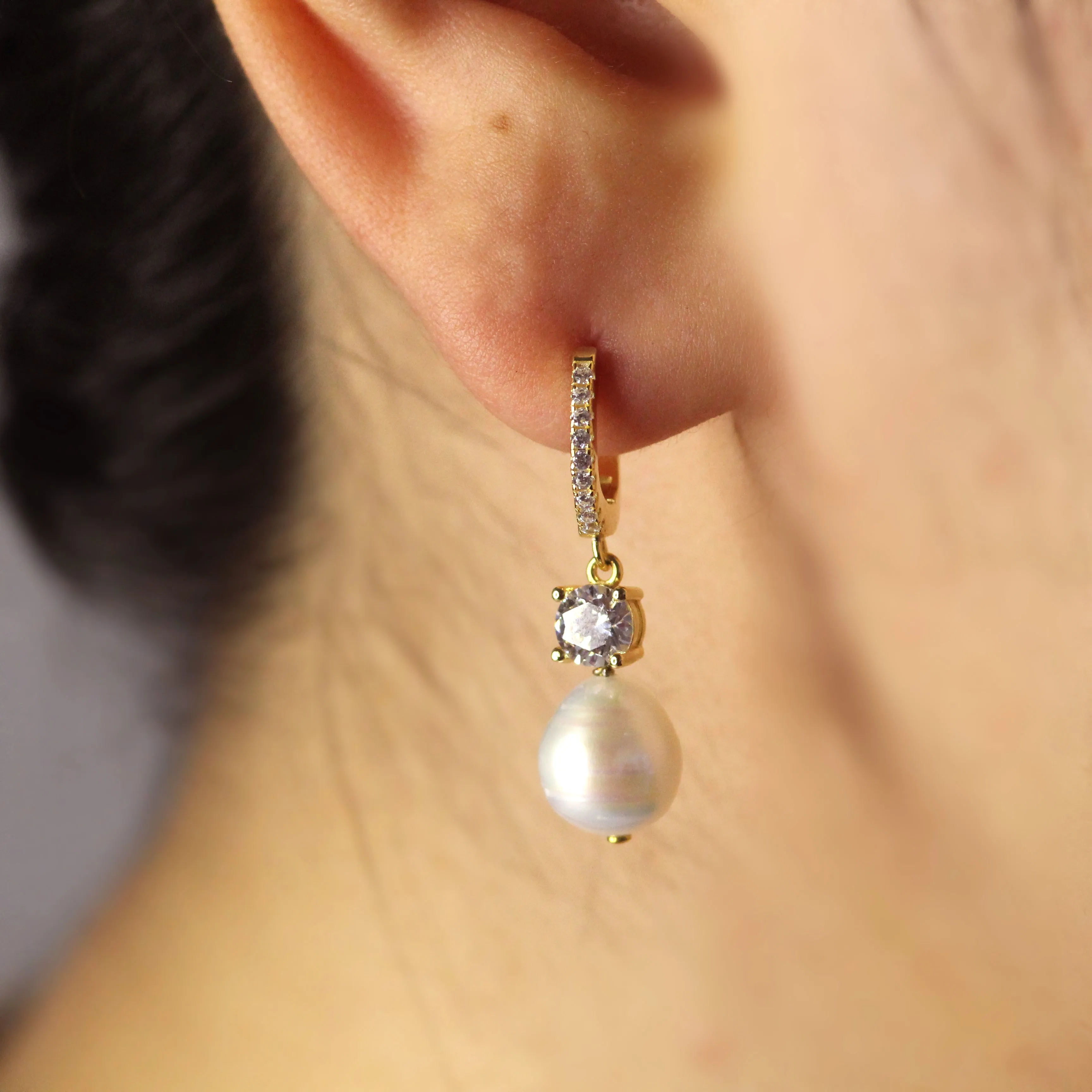 Shiny Happy Pearl Dangle Hoop Earrings