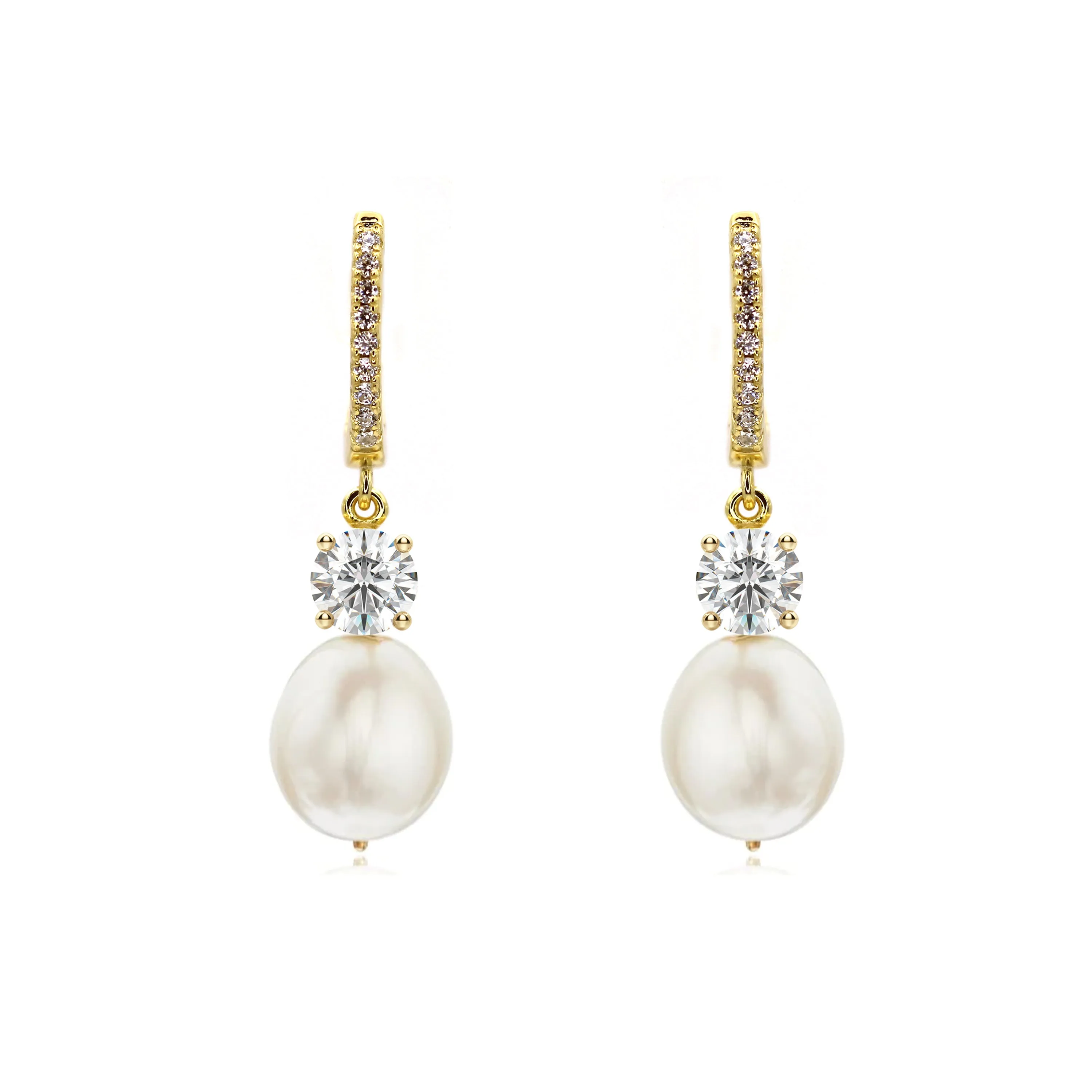 Shiny Happy Pearl Dangle Hoop Earrings