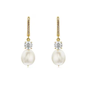 Shiny Happy Pearl Dangle Hoop Earrings