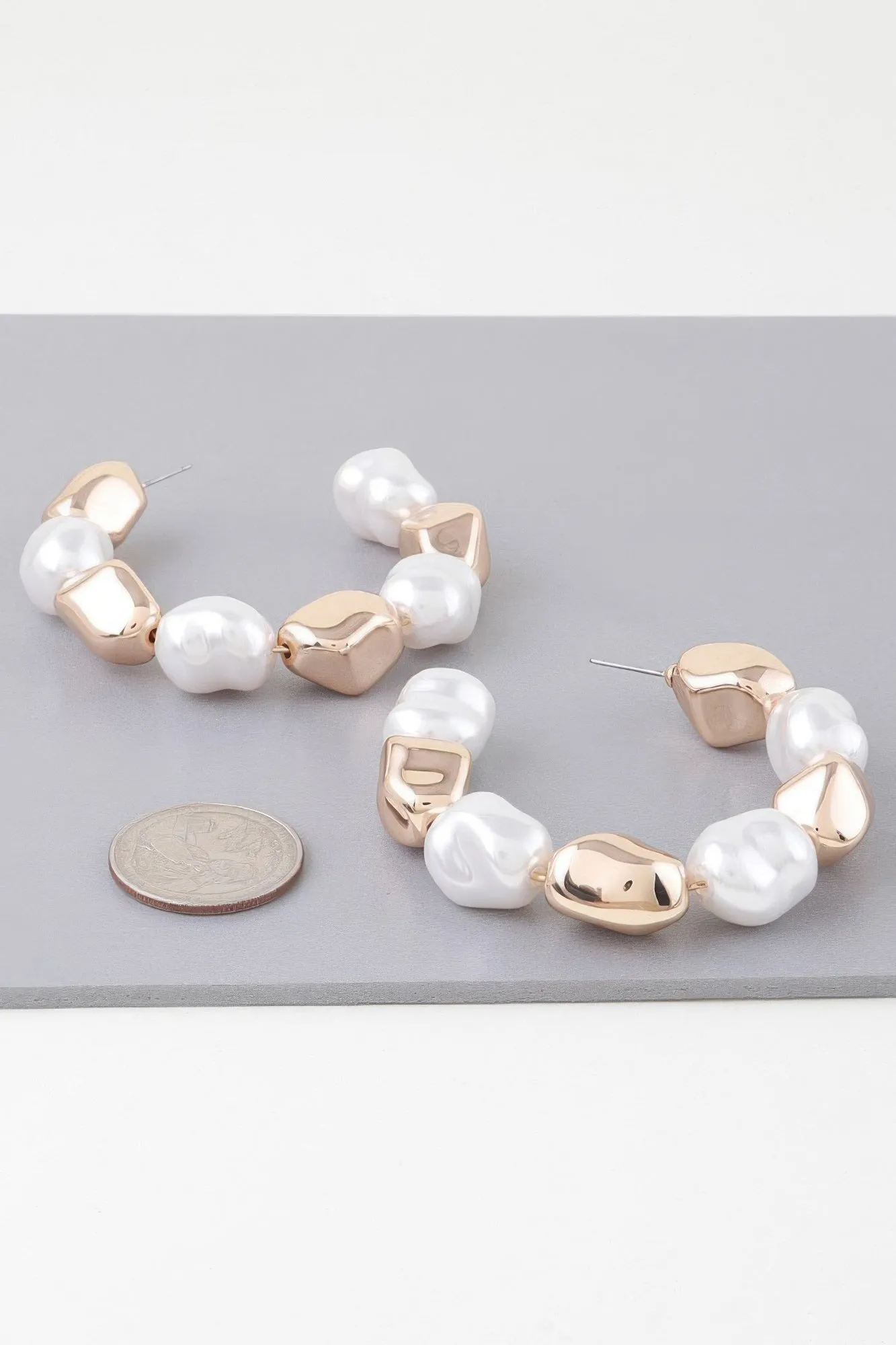 Shiny N Pearl Stone Hoop Earrings
