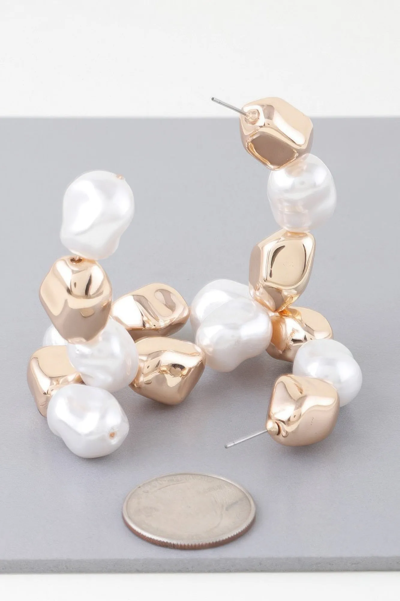 Shiny N Pearl Stone Hoop Earrings