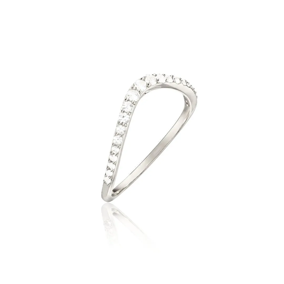 Silver Diamond Style Curve Ring
