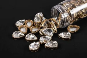 Silver Drop Kundan/Glass Stones with Golden Frame