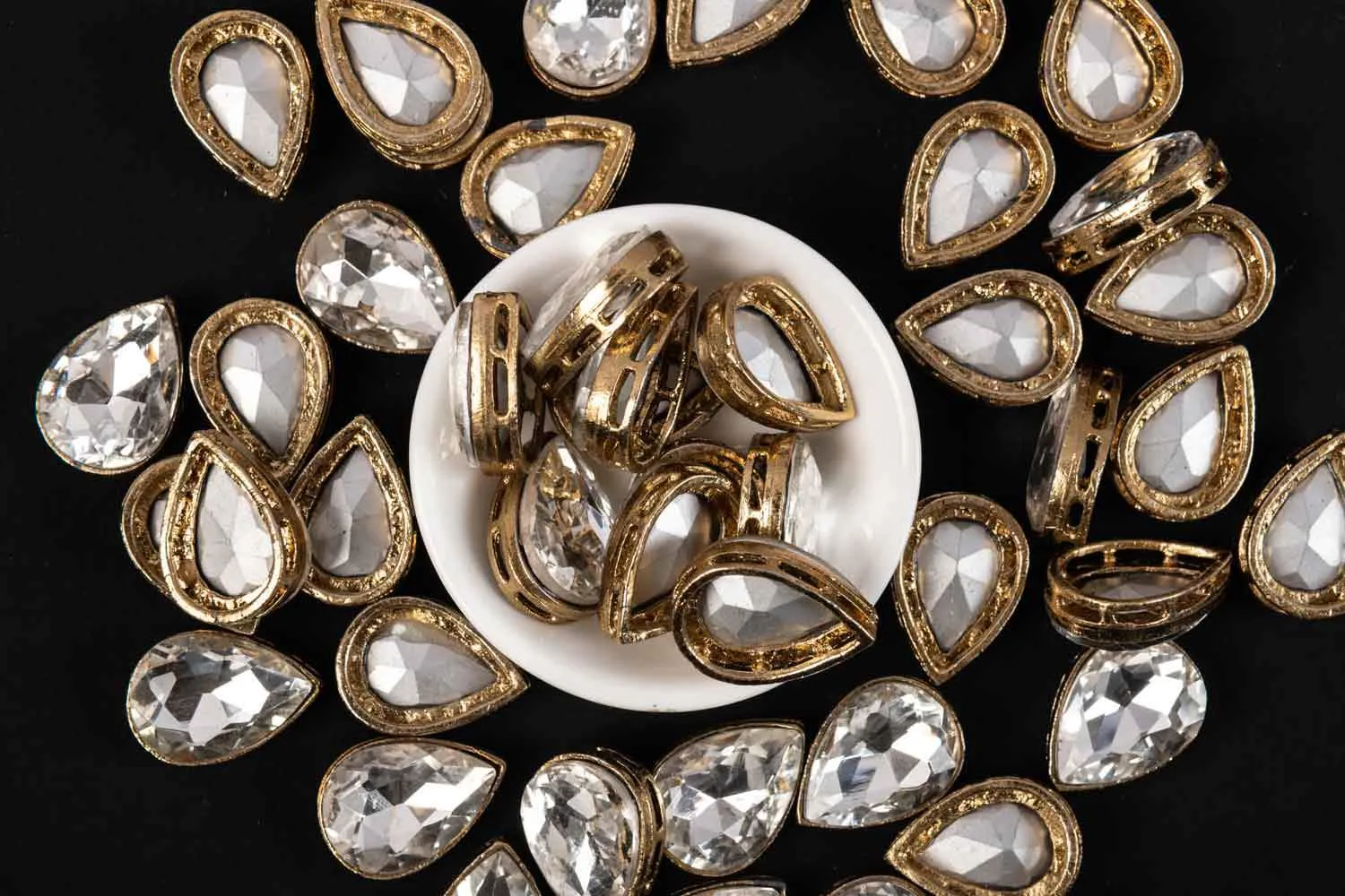 Silver Drop Kundan/Glass Stones with Golden Frame