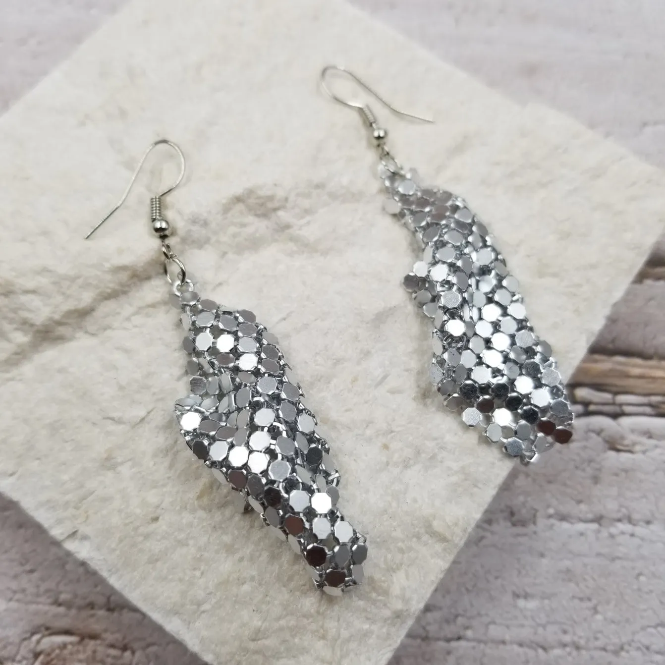 Silver Metal Mesh Dangle Earrings