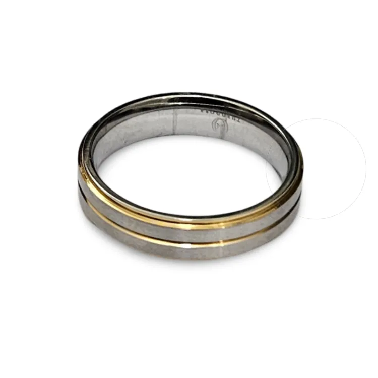 Sophisticated Satin Finish Stainless Steel Ring with Gold Accents