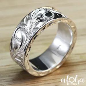Sterling Silver 8mmx2mm 'Heavy Style' Hawaiian Jewelry Hand Engraved Ring - Flat Shape, Standard Fitment