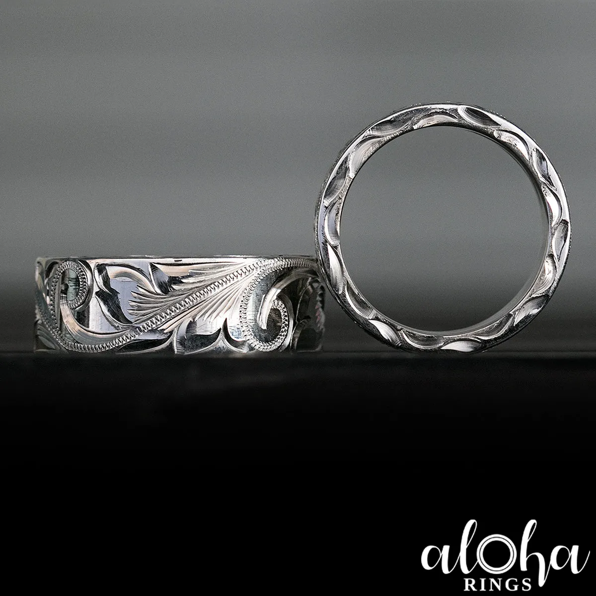 Sterling Silver 8mmx2mm 'Heavy Style' Hawaiian Jewelry Hand Engraved Ring - Flat Shape, Standard Fitment