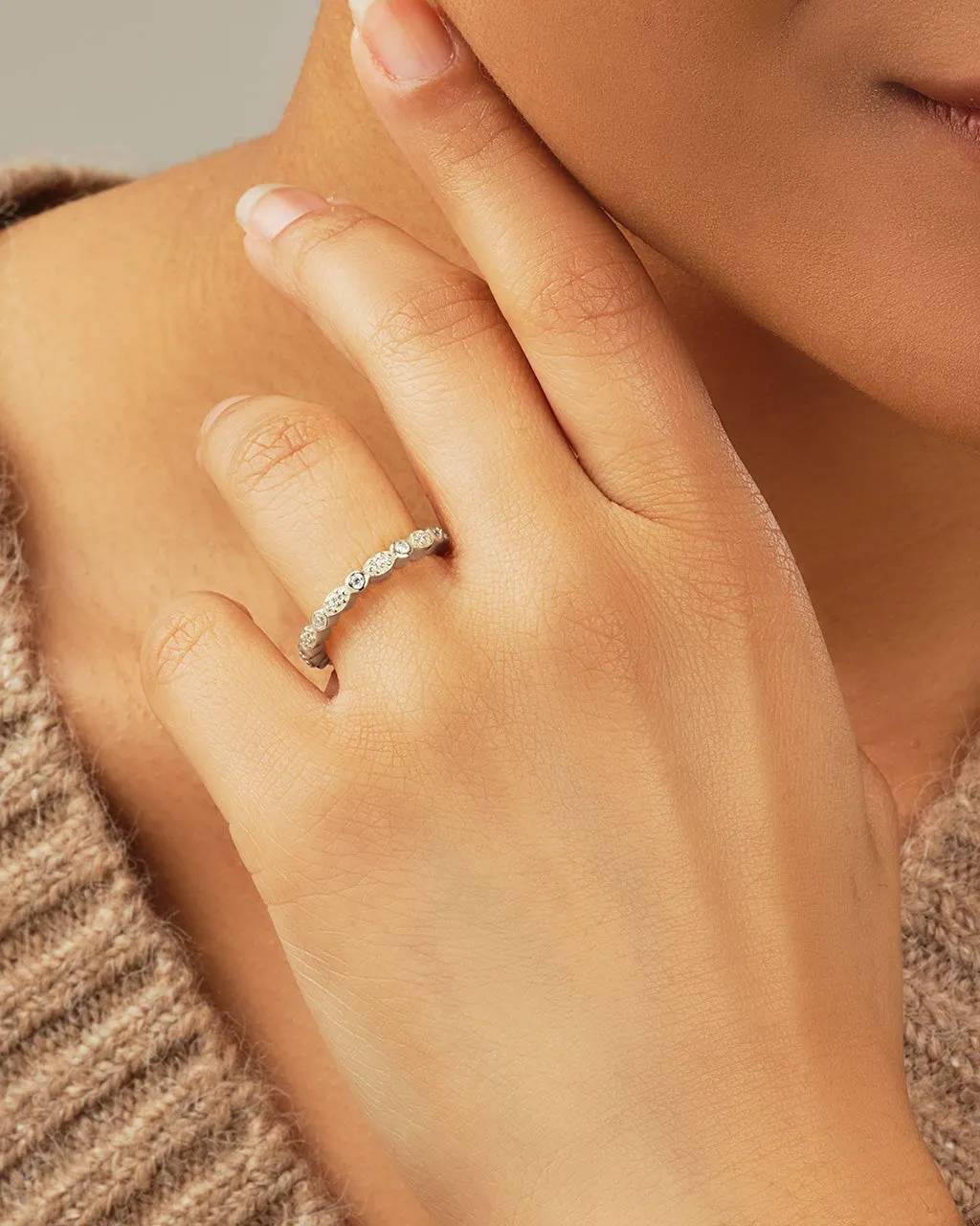 Sterling Silver CZ Bezel Band Ring