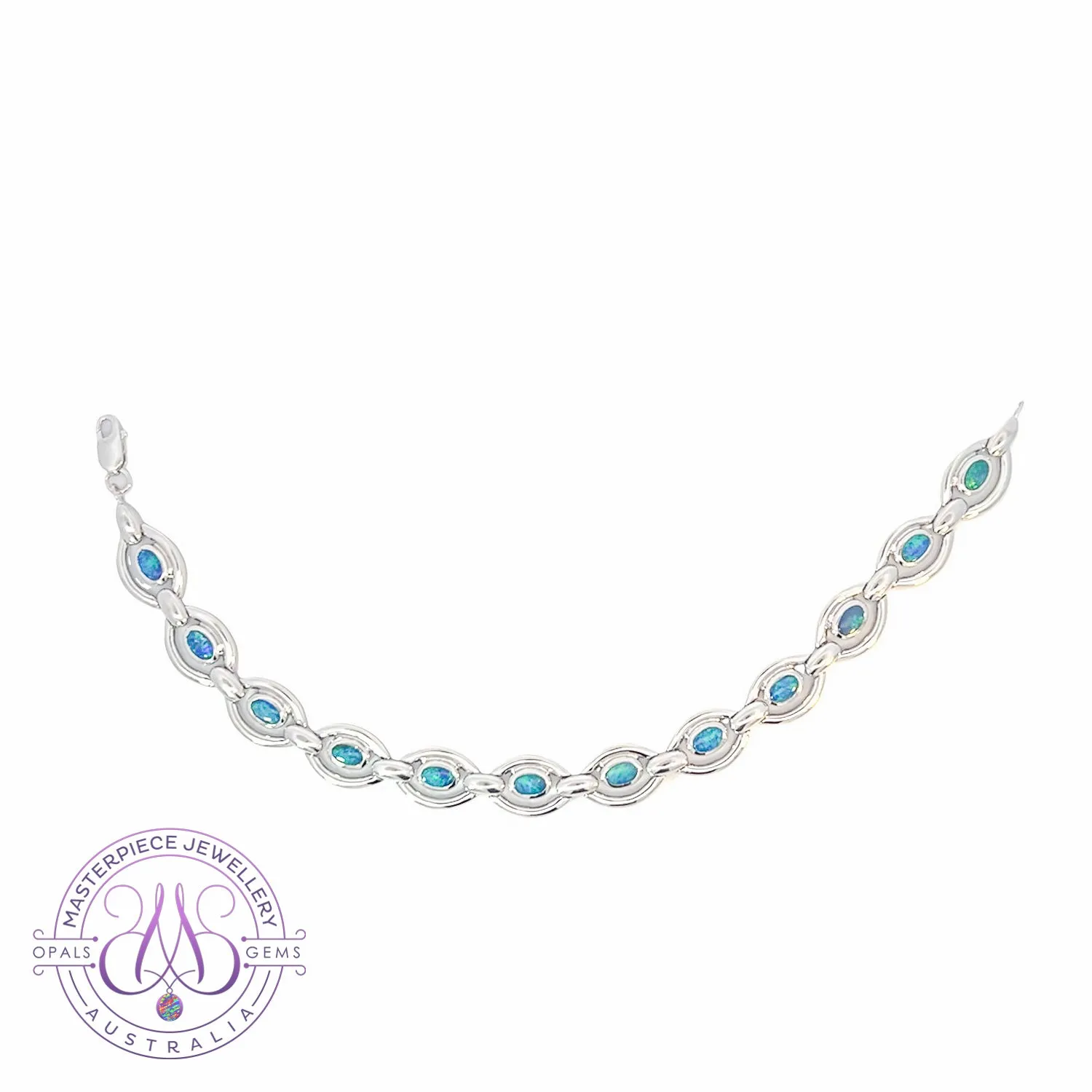 Sterling Silver oval shape framed bracelet with opal doublet