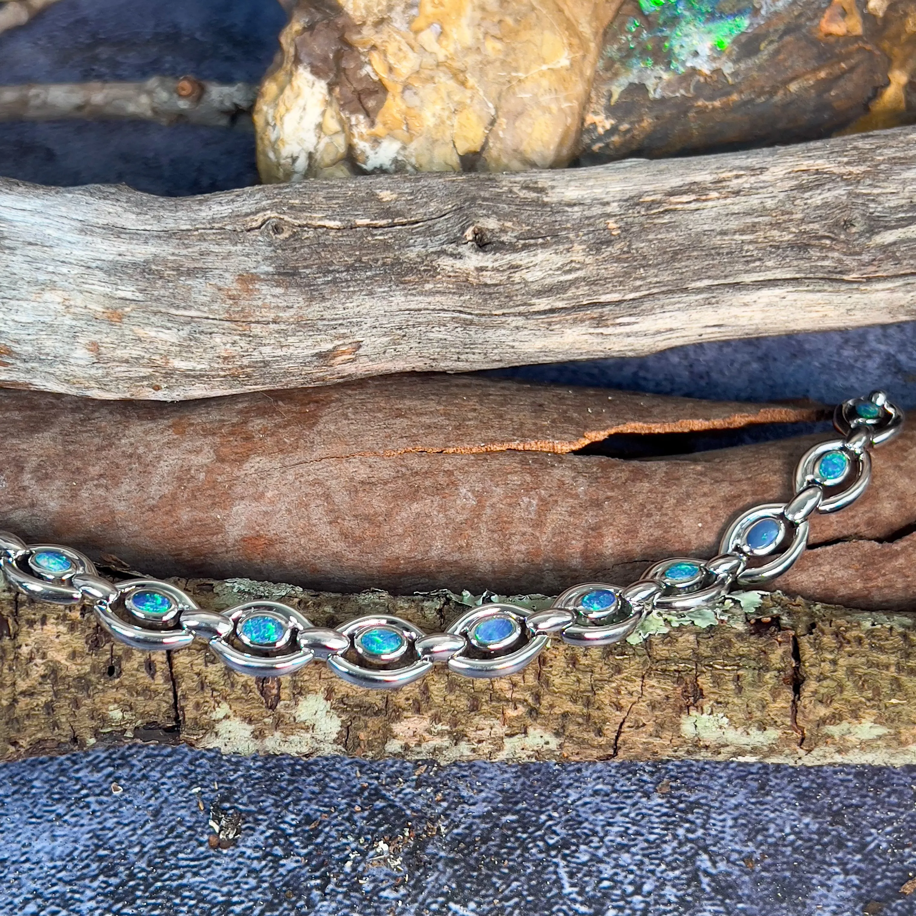 Sterling Silver oval shape framed bracelet with opal doublet