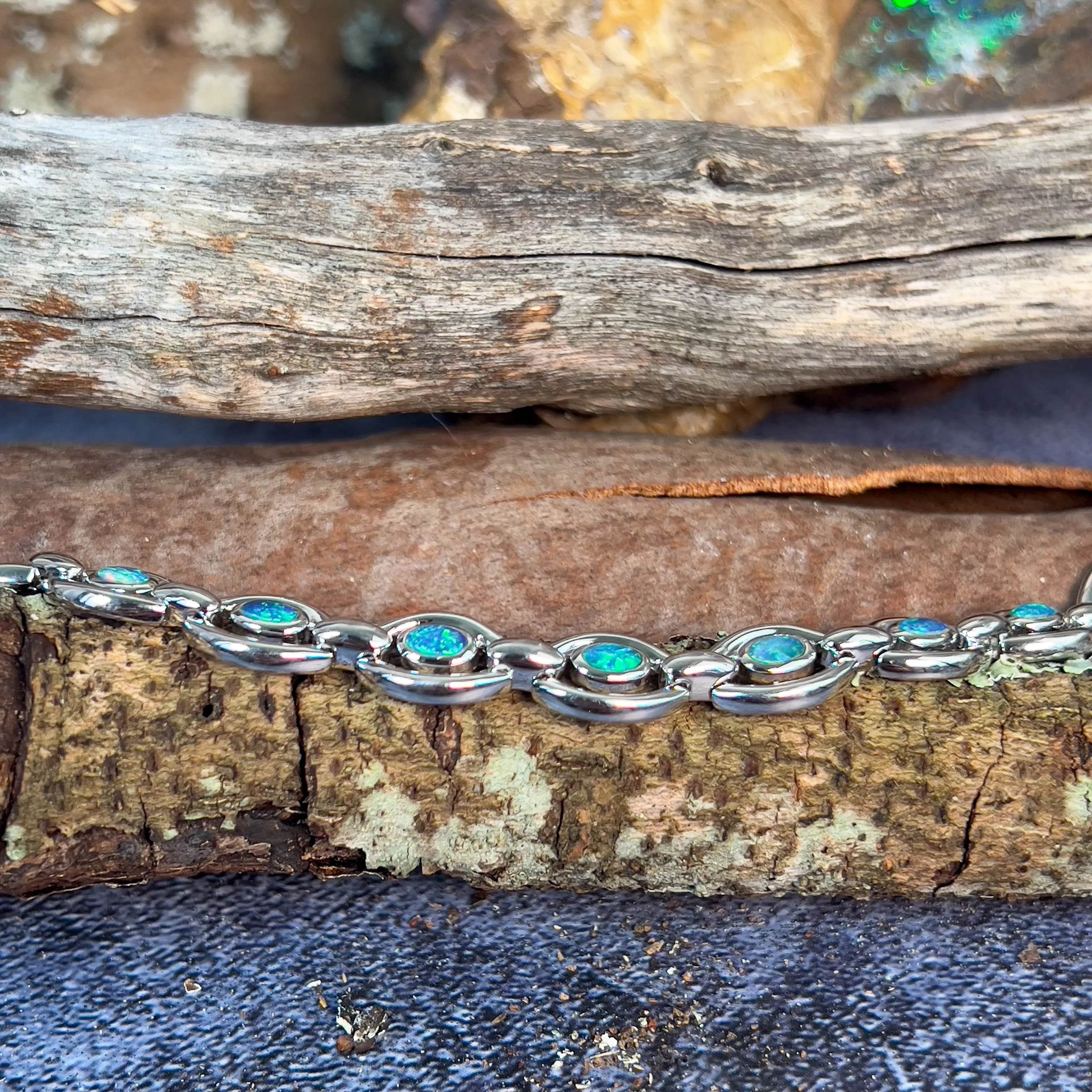 Sterling Silver oval shape framed bracelet with opal doublet