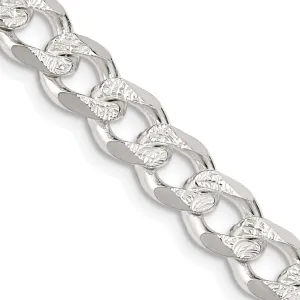 Sterling Silver Solid Pave Link Curb Chain 7.5 MM Wide