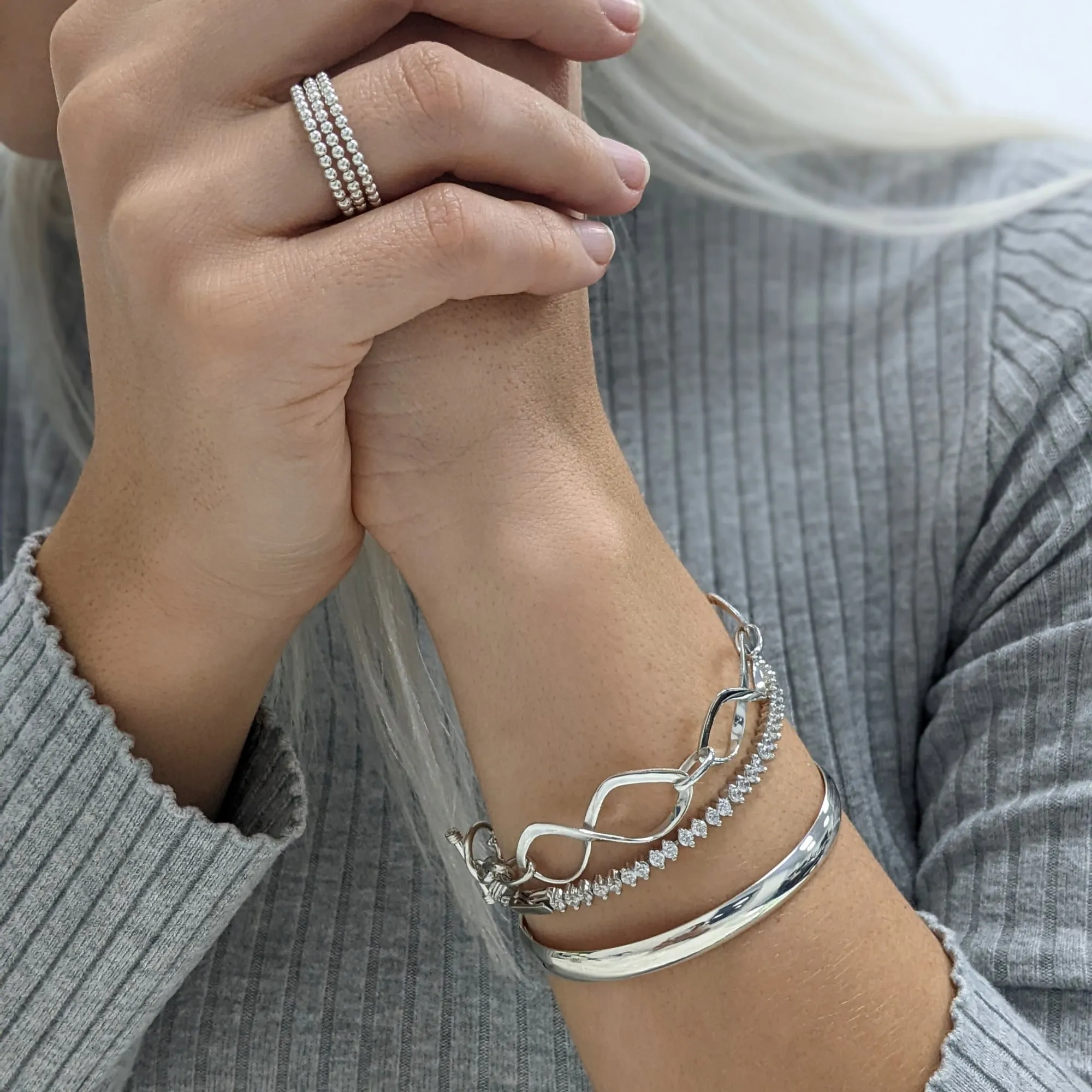 Sterling Silver Wide Round D-Shaped Bangle - Classic Stacking Bracelet