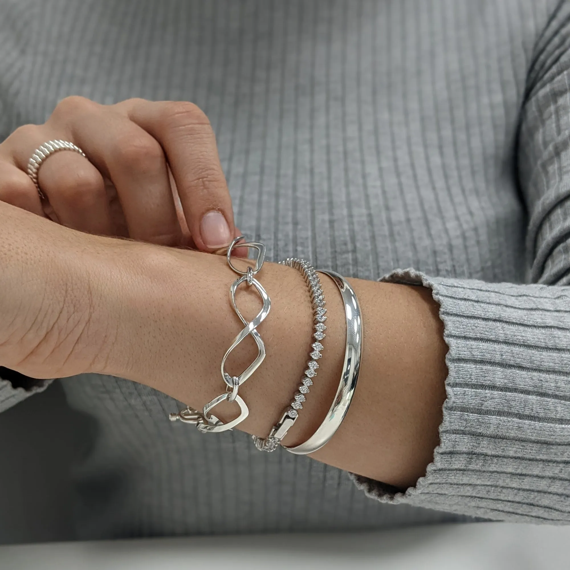 Sterling Silver Wide Round D-Shaped Bangle - Classic Stacking Bracelet