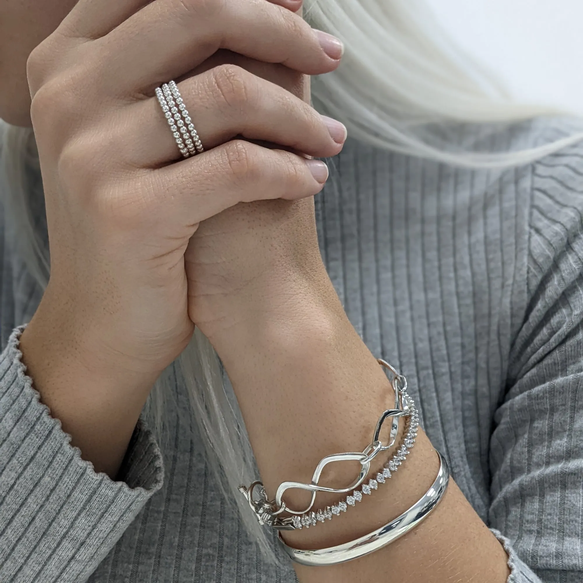 Sterling Silver Wide Round D-Shaped Bangle - Classic Stacking Bracelet