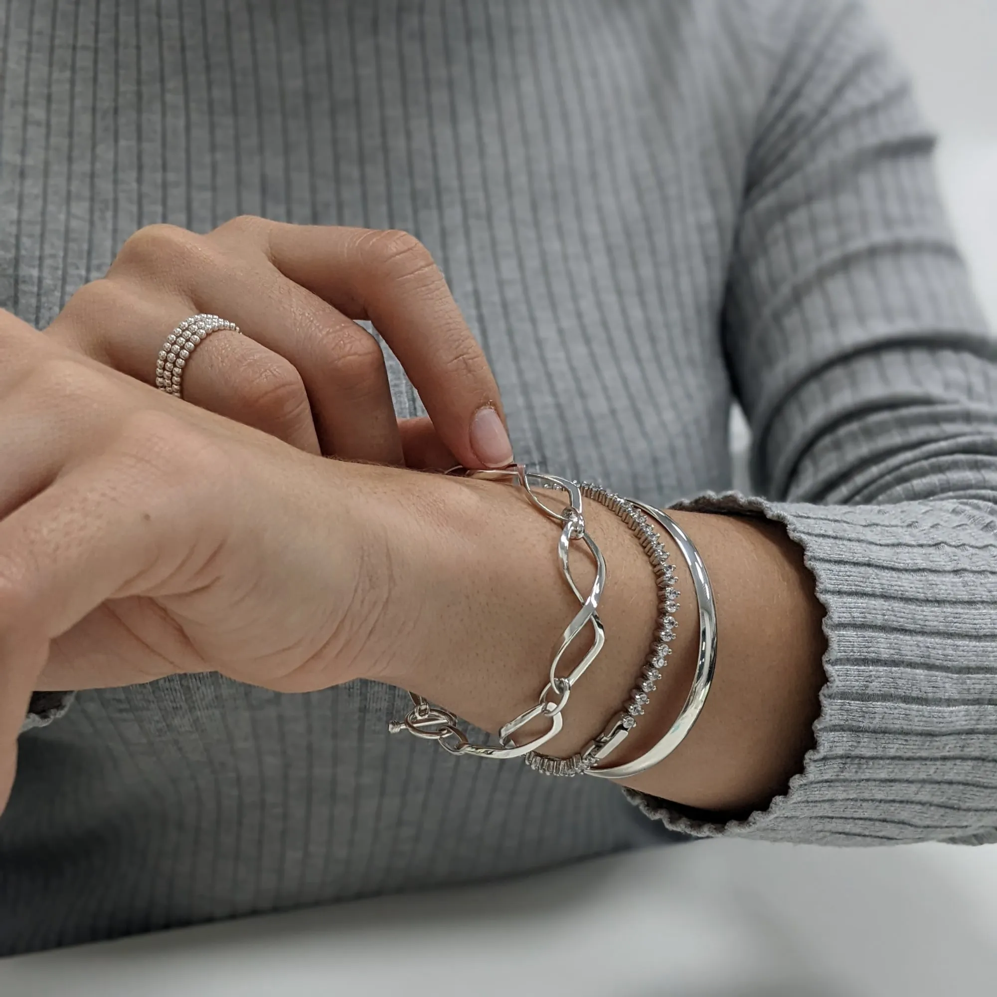 Sterling Silver Wide Round D-Shaped Bangle - Classic Stacking Bracelet
