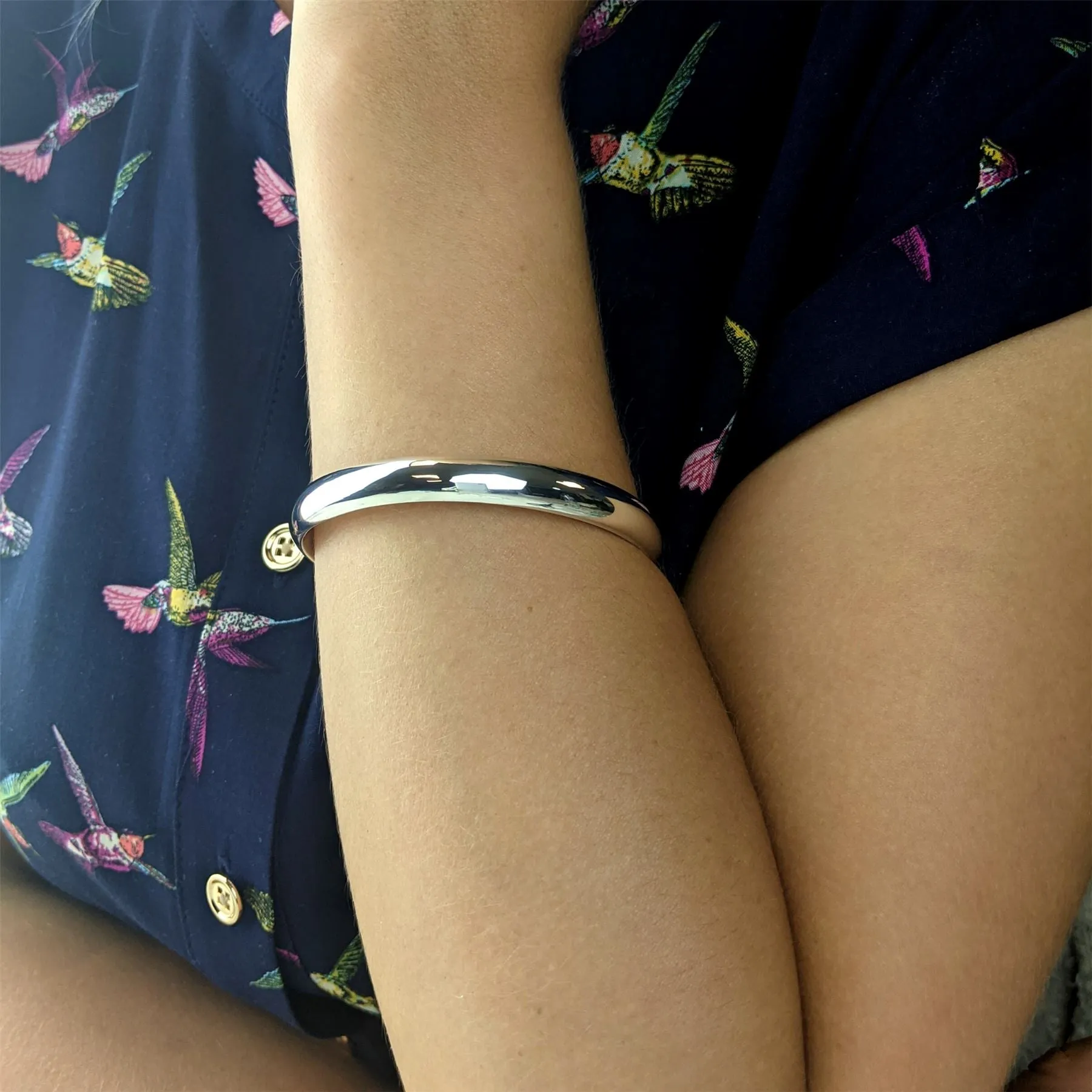 Sterling Silver Wide Round D-Shaped Bangle - Classic Stacking Bracelet