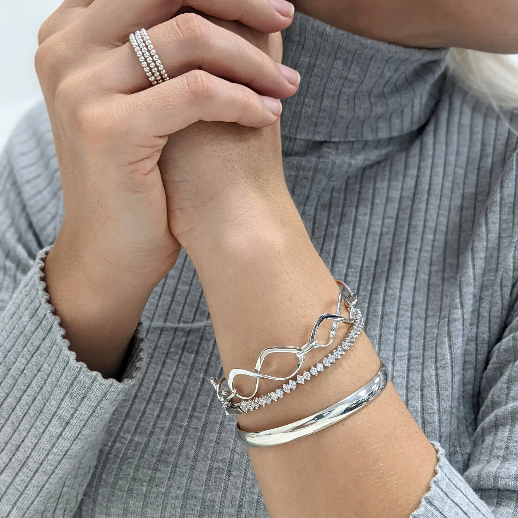 Sterling Silver Wide Round D-Shaped Bangle - Classic Stacking Bracelet