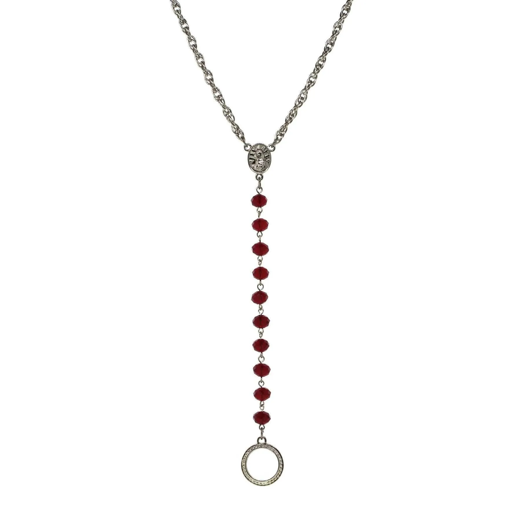 Symbols Of Faith Mary Medallion Crystal Rosary Badge And Eyeglass Holder Y-Necklace 16"   3" Extender