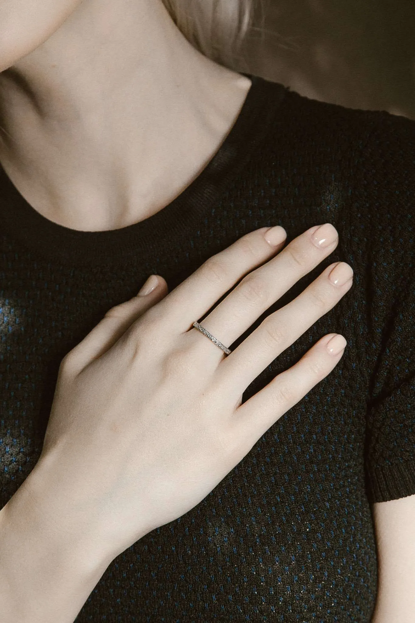 Thin Frost White Wedding Band