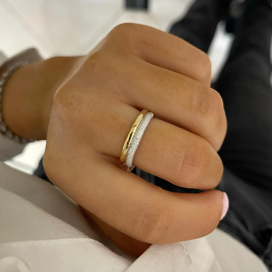 Two-Tone Gold & Pave Diamond Illusion Stacking Band