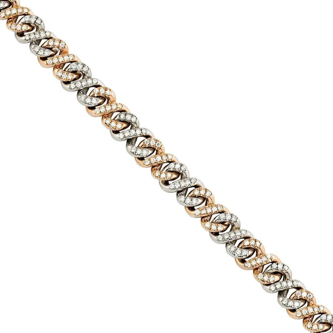 Two Tone Gold Diamond Infinity Link Bracelet 9 mm