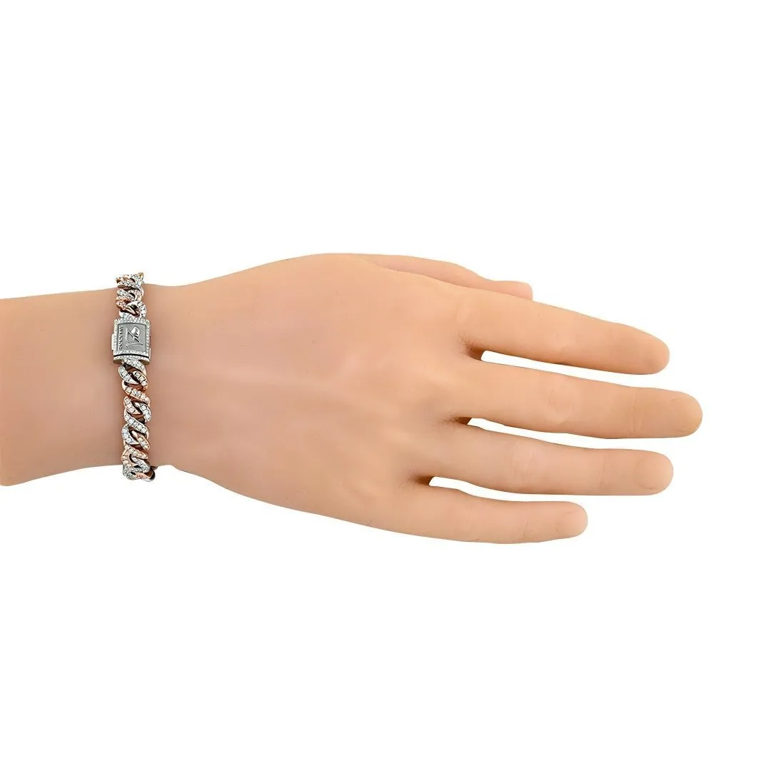 Two Tone Gold Diamond Infinity Link Bracelet 9 mm