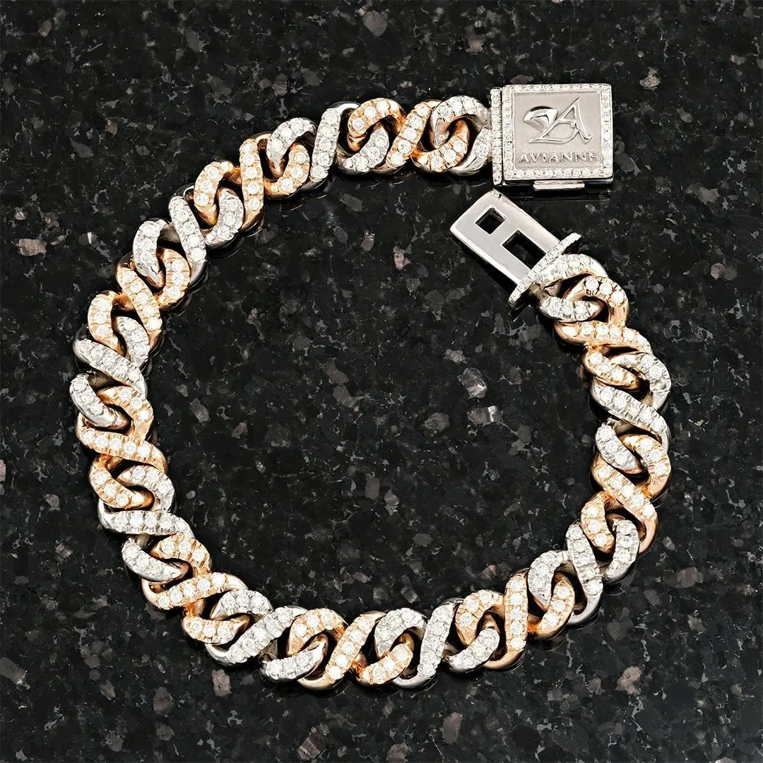 Two Tone Gold Diamond Infinity Link Bracelet 9 mm